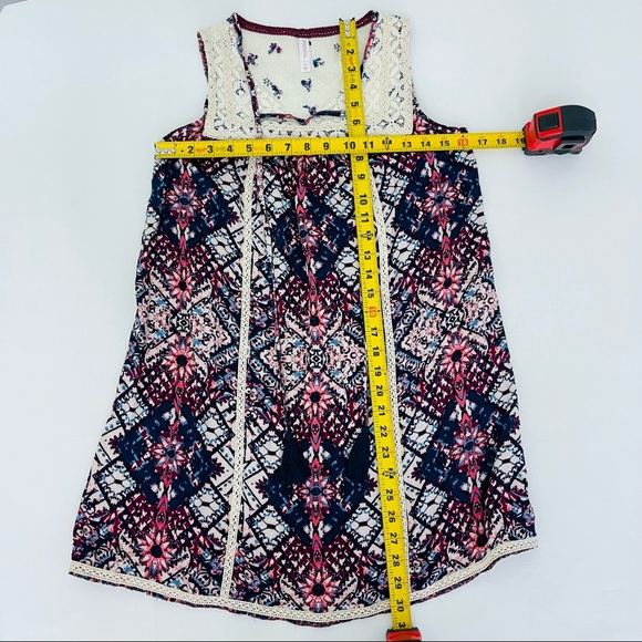 XHILARATION tunic top Aztec vibrant boho lace sleeveless long shirt S purple - Picture 5 of 8